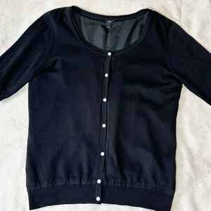 Talbots Black Silk Blend Cardigan Medium Button Front Short Sleeve Classic